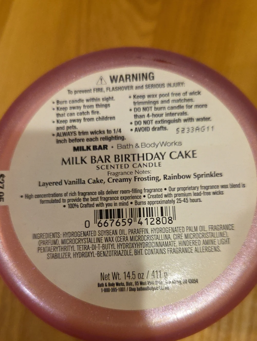 Bath & Body Works Milk Bar Birthday Cake Candle - Pink with Multicolor Sprinkles